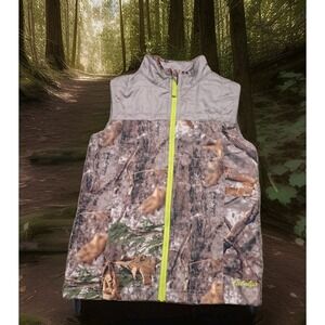 Cabelas Camo Vest Kids Small Brown Gray Excellent Zonz Woodlands Hunting Quilted